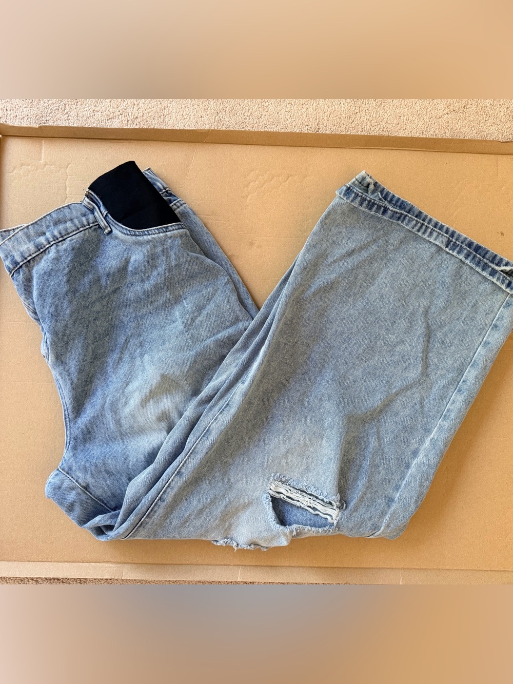 Maternity Light Blue Wide Leg Jeans — Casual Distressed Style